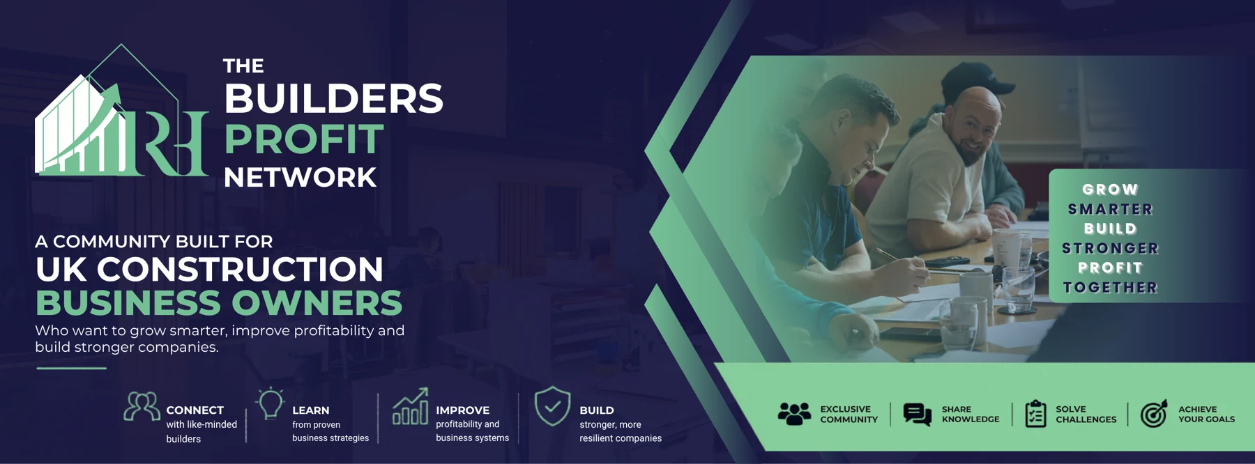 Builders Profit Network Facebook banner with its original logo, green-and-navy palette and community messaging