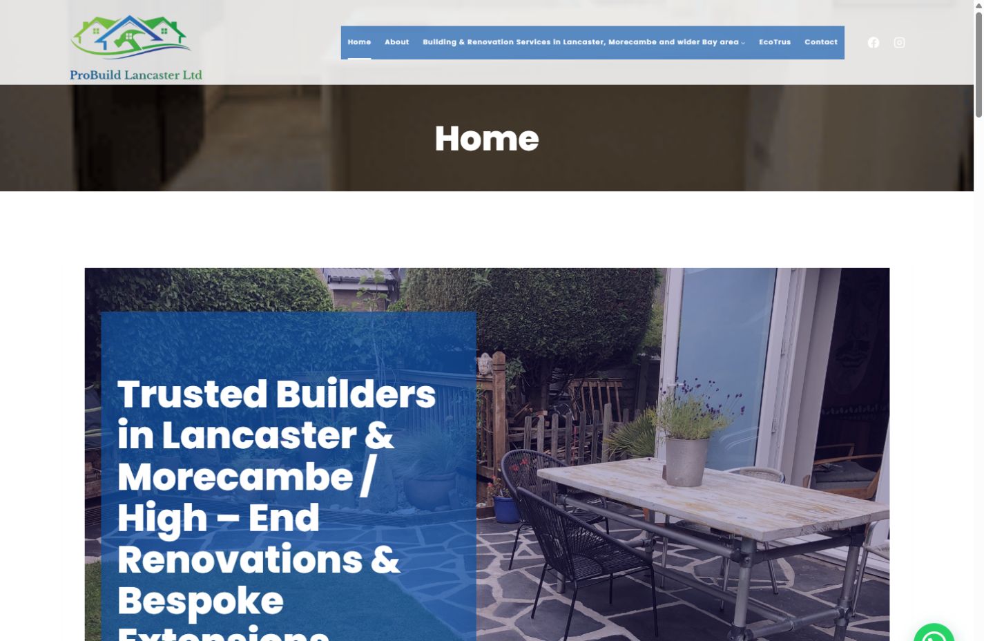 ProBuild Lancaster website design presenting building services and project photography