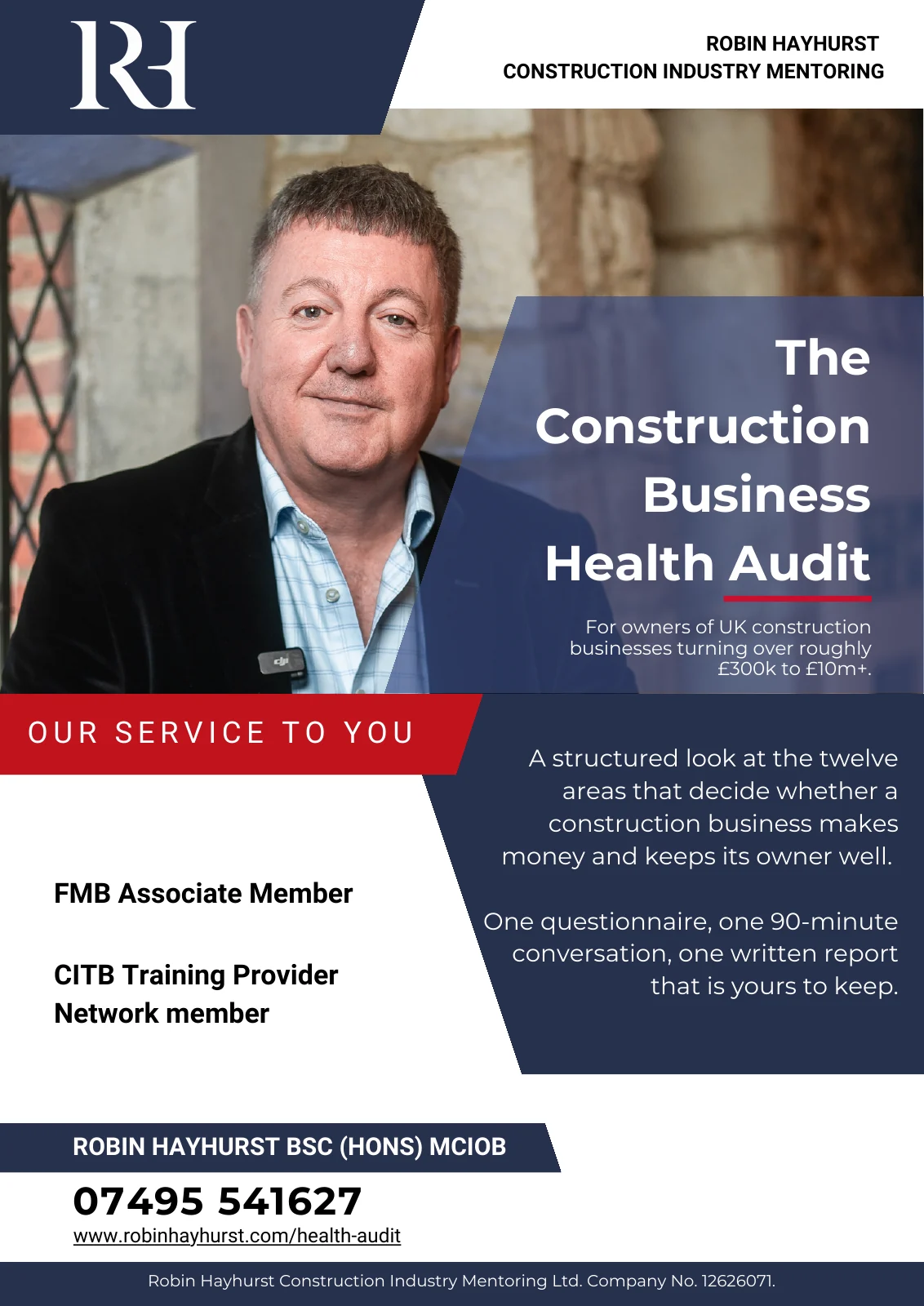 Page 1 of the Construction Business Health Audit brochure designed for Robin Hayhurst