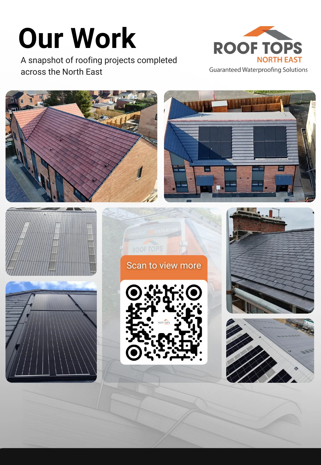 Page 8 of the Roof Tops North East service brochure, with copy and layout by Mosaic